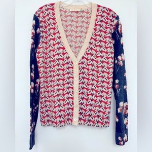 Tory Burch button down, floral sweater. Size Lg